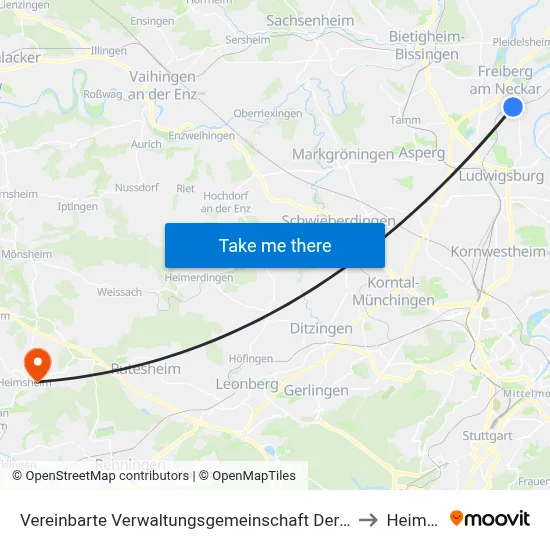 Vereinbarte Verwaltungsgemeinschaft Der Stadt Freiberg am Neckar to Heimsheim map