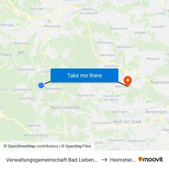 Verwaltungsgemeinschaft Bad Liebenzell to Heimsheim map
