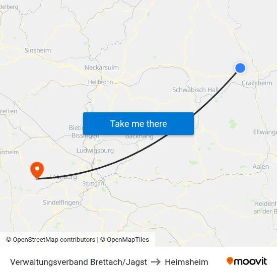 Verwaltungsverband Brettach/Jagst to Heimsheim map