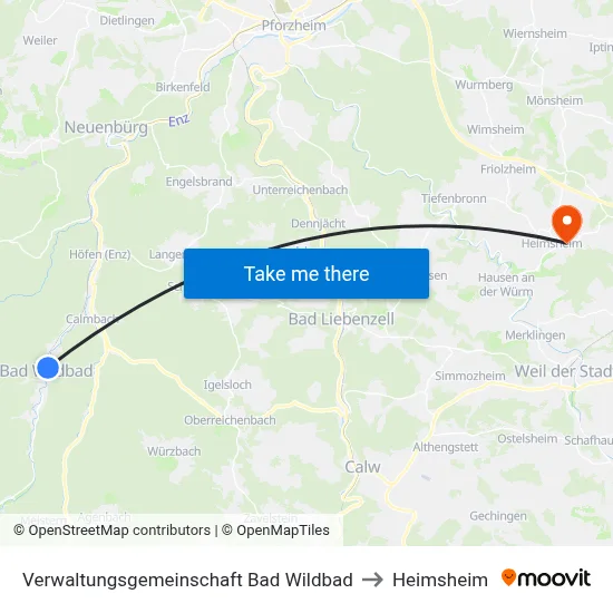 Verwaltungsgemeinschaft Bad Wildbad to Heimsheim map