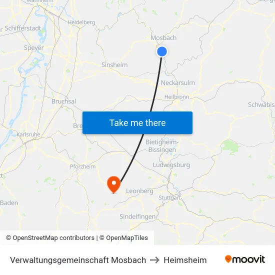 Verwaltungsgemeinschaft Mosbach to Heimsheim map