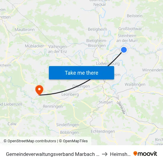 Gemeindeverwaltungsverband Marbach am Neckar to Heimsheim map