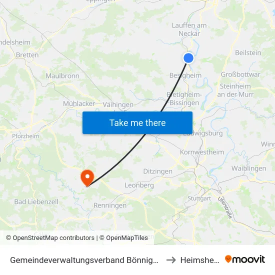 Gemeindeverwaltungsverband Bönnigheim to Heimsheim map