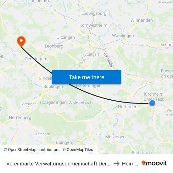 Vereinbarte Verwaltungsgemeinschaft Der Stadt Kirchheim Unter Teck to Heimsheim map