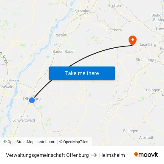 Verwaltungsgemeinschaft Offenburg to Heimsheim map