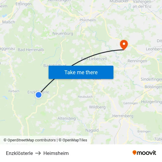 Enzklösterle to Heimsheim map