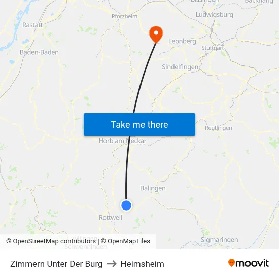 Zimmern Unter Der Burg to Heimsheim map