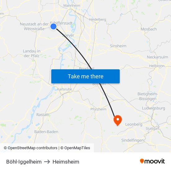 Böhl-Iggelheim to Heimsheim map