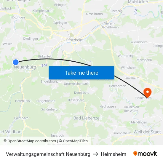 Verwaltungsgemeinschaft Neuenbürg to Heimsheim map