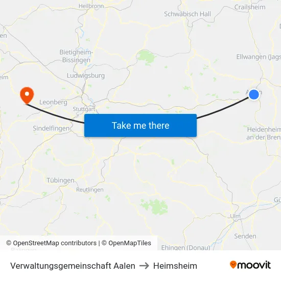Verwaltungsgemeinschaft Aalen to Heimsheim map