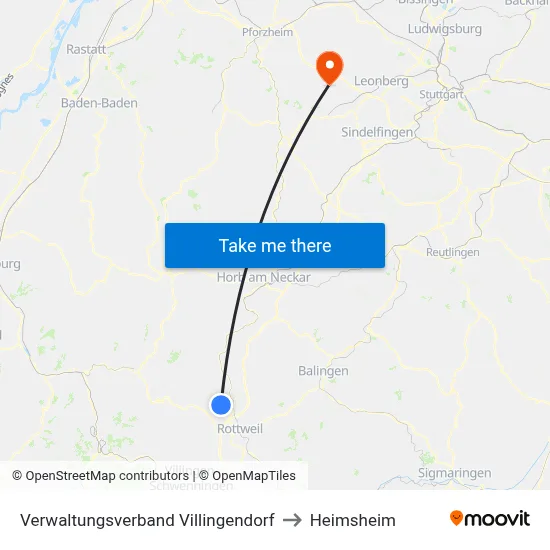 Verwaltungsverband Villingendorf to Heimsheim map