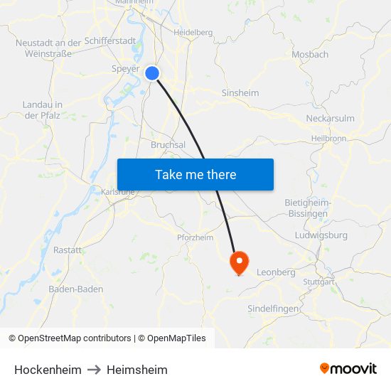 Hockenheim to Heimsheim map