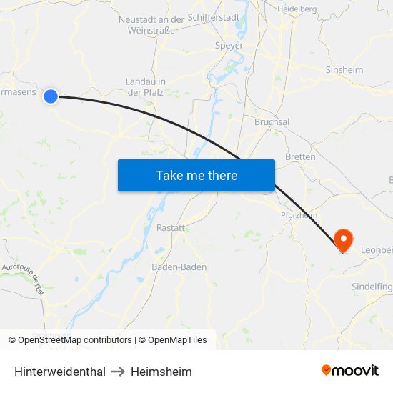 Hinterweidenthal to Heimsheim map