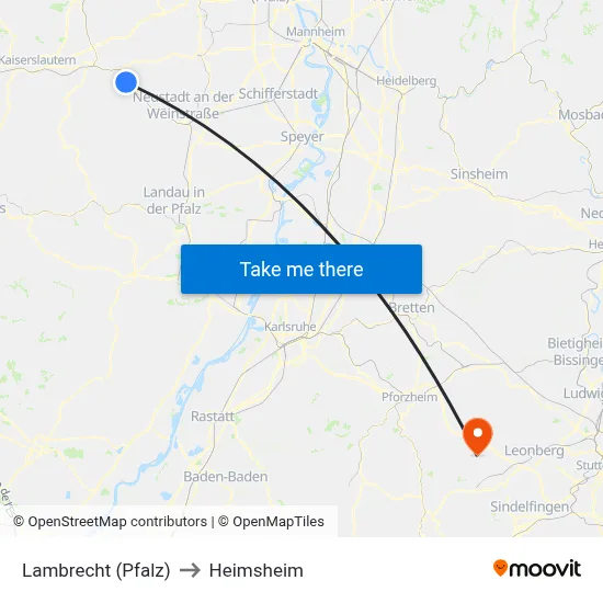 Lambrecht (Pfalz) to Heimsheim map