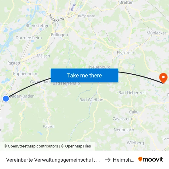 Vereinbarte Verwaltungsgemeinschaft Sinzheim to Heimsheim map