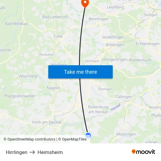 Hirrlingen to Heimsheim map