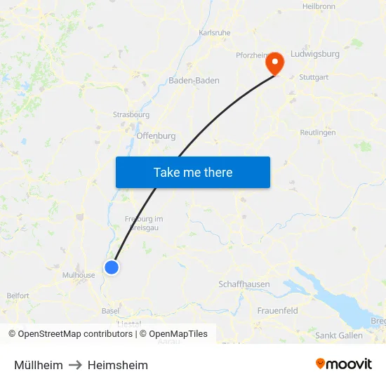 Müllheim to Heimsheim map