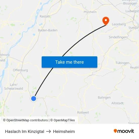 Haslach Im Kinzigtal to Heimsheim map