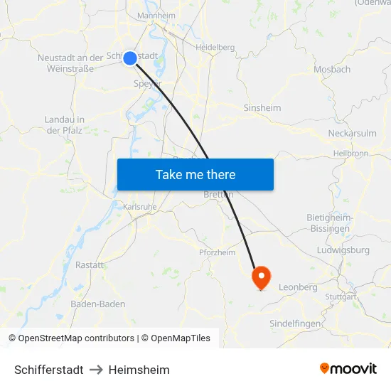 Schifferstadt to Heimsheim map