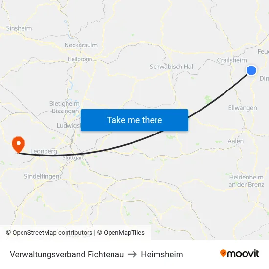 Verwaltungsverband Fichtenau to Heimsheim map