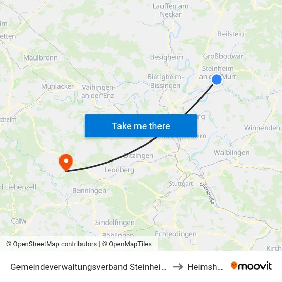 Gemeindeverwaltungsverband Steinheim-Murr to Heimsheim map