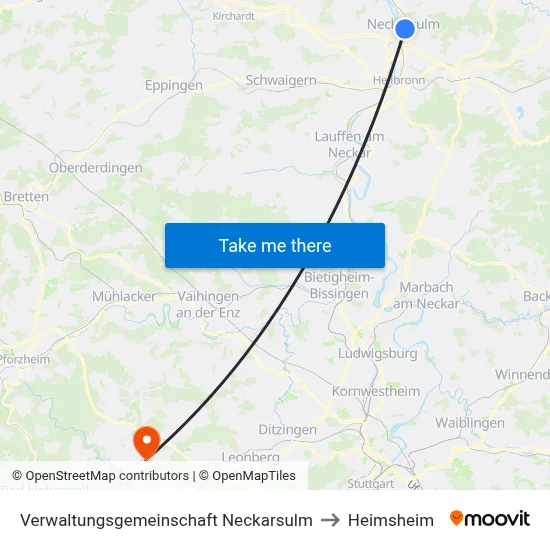 Verwaltungsgemeinschaft Neckarsulm to Heimsheim map