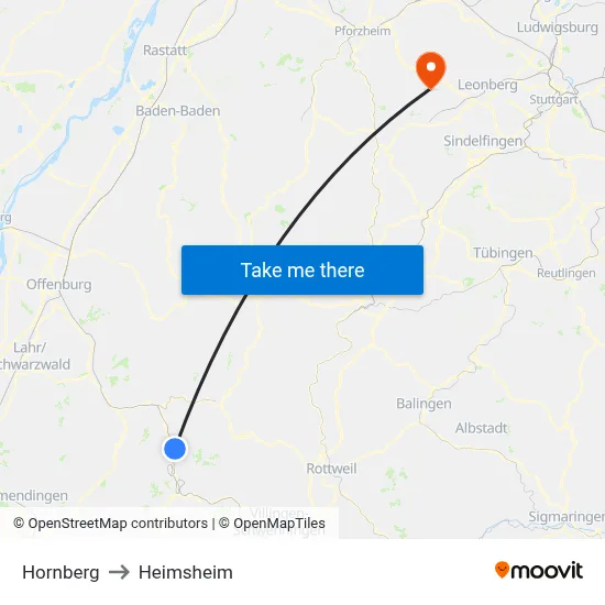 Hornberg to Heimsheim map