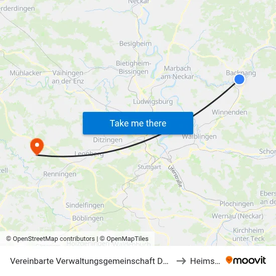 Vereinbarte Verwaltungsgemeinschaft Der Stadt Backnang to Heimsheim map