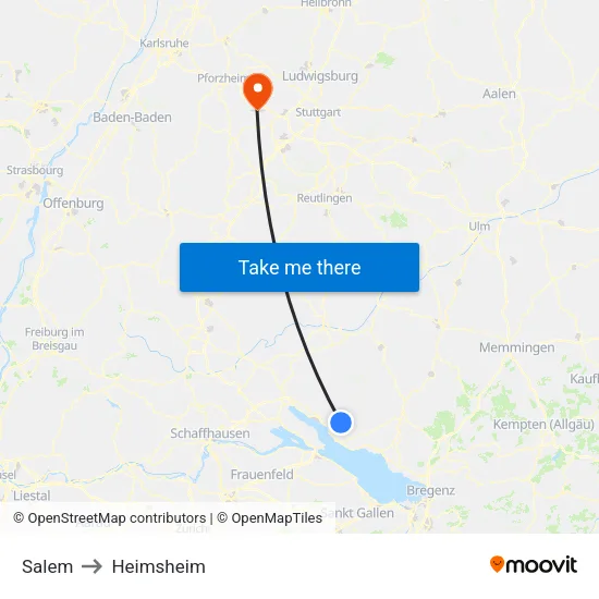 Salem to Heimsheim map