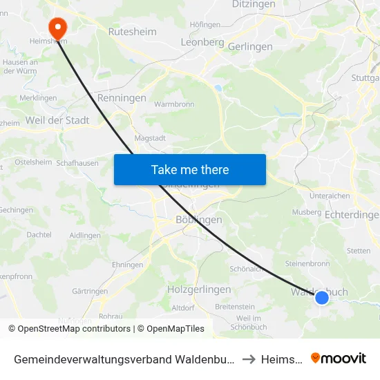 Gemeindeverwaltungsverband Waldenbuch/Steinenbronn to Heimsheim map