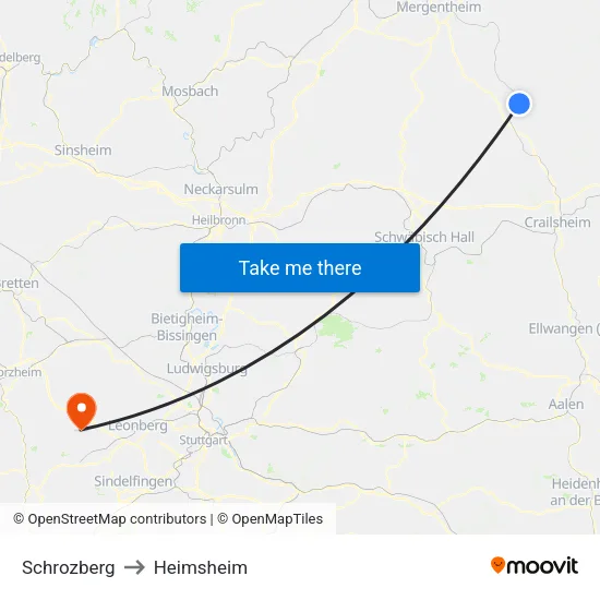 Schrozberg to Heimsheim map
