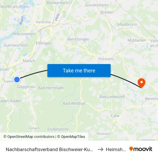 Nachbarschaftsverband Bischweier-Kuppenheim to Heimsheim map