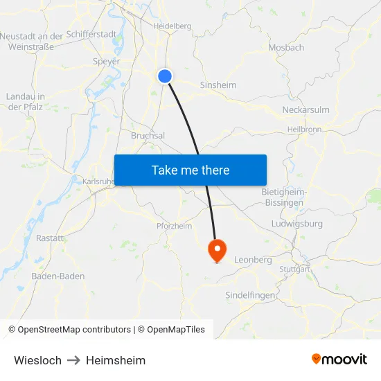 Wiesloch to Heimsheim map
