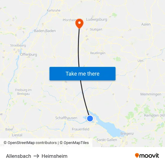 Allensbach to Heimsheim map