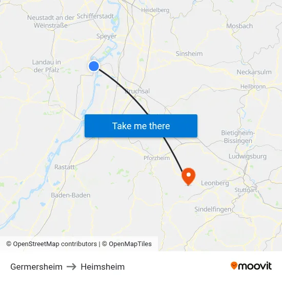 Germersheim to Heimsheim map