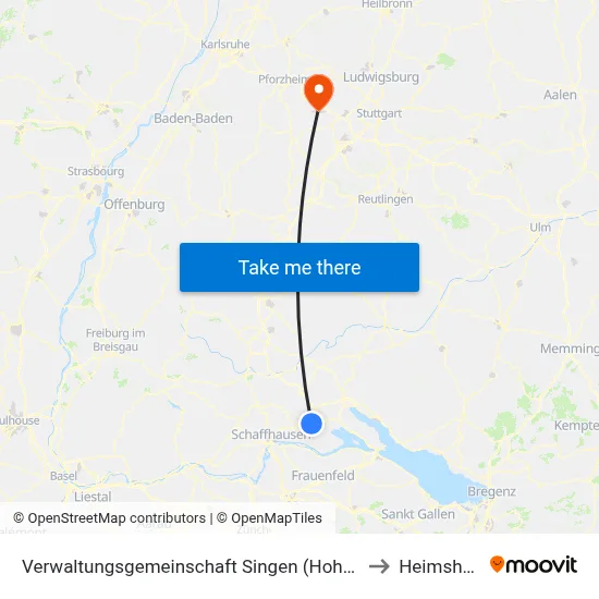 Verwaltungsgemeinschaft Singen (Hohentwiel) to Heimsheim map