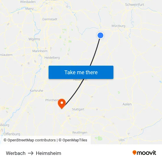 Werbach to Heimsheim map
