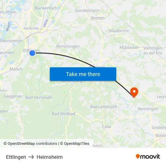 Ettlingen to Heimsheim map