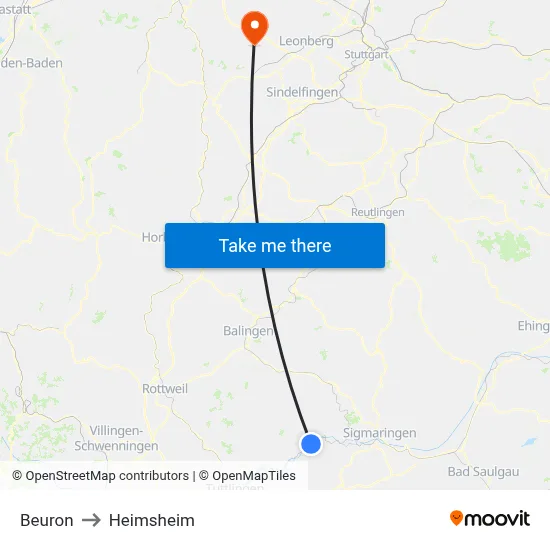 Beuron to Heimsheim map