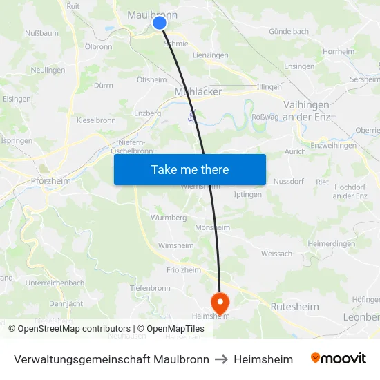 Verwaltungsgemeinschaft Maulbronn to Heimsheim map
