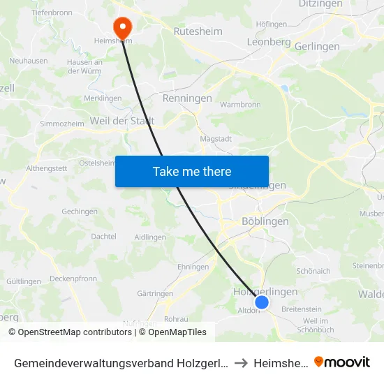 Gemeindeverwaltungsverband Holzgerlingen to Heimsheim map