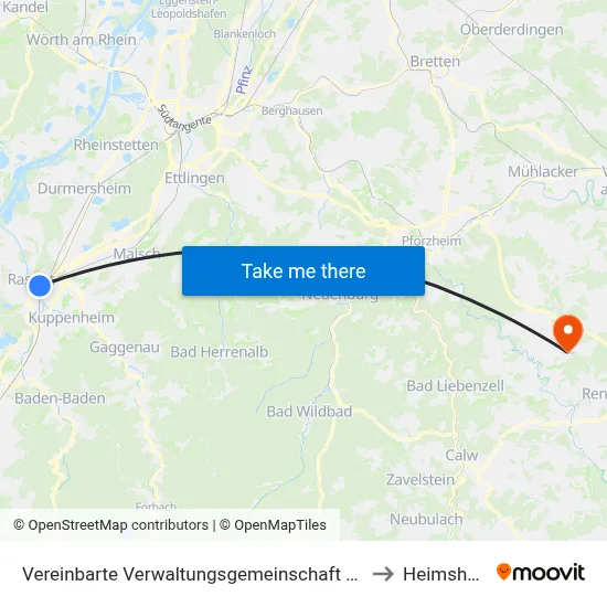 Vereinbarte Verwaltungsgemeinschaft Rastatt to Heimsheim map