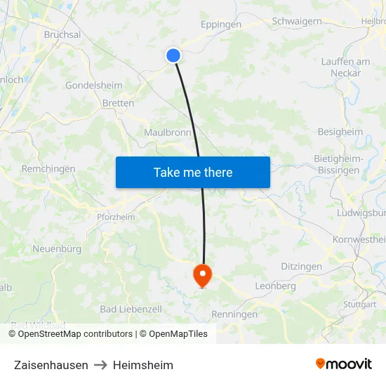 Zaisenhausen to Heimsheim map