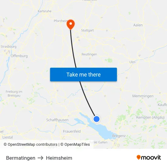 Bermatingen to Heimsheim map