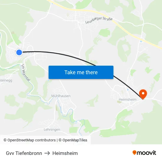 Gvv Tiefenbronn to Heimsheim map