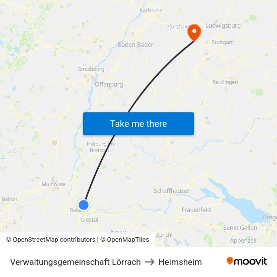 Verwaltungsgemeinschaft Lörrach to Heimsheim map