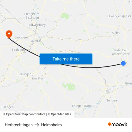 Herbrechtingen to Heimsheim map