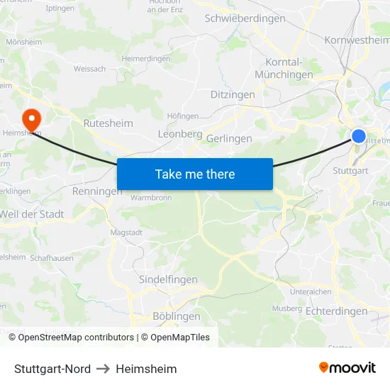 Stuttgart-Nord to Heimsheim map