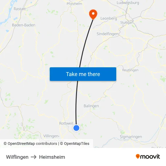 Wilflingen to Heimsheim map