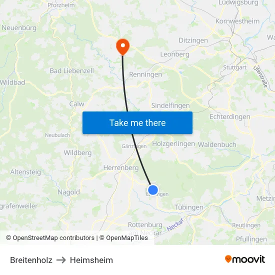 Breitenholz to Heimsheim map